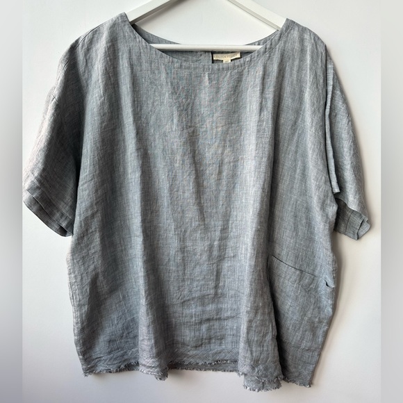 Eileen Fisher Yarn Dyed Organic Handkerchief Linen Chambray Roundneck Box Top XL - Picture 4 of 15